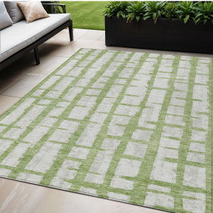 5' X 8' Green And Gray Striped Washable Indoor Outdoor Area Rug