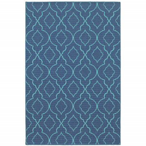 2' X 3' Blue Geometric Stain Resistant Indoor Outdoor Area Rug