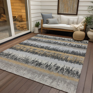 3' X 5' Gray Brown And Beige Striped Washable Indoor Outdoor Area Rug