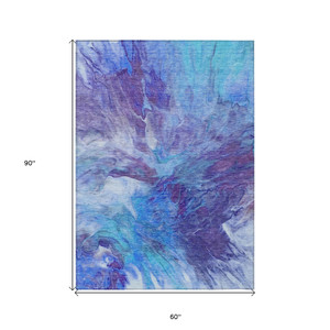 5' X 8' Purple And Navy Blue Abstract Washable Indoor Outdoor Area Rug