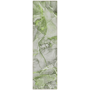 8' Runner Green Abstract Washable Non Skid Indoor Outdoor Runner Rug Transitional Style - Green Color