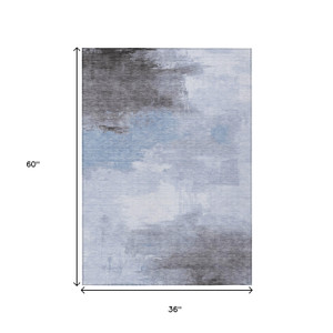 3' X 5' Sky Blue Gray And Ivory Abstract Washable Indoor Outdoor Area Rug