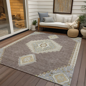 3' X 5' Taupe Gray And Ivory Oriental Washable Indoor Outdoor Area Rug