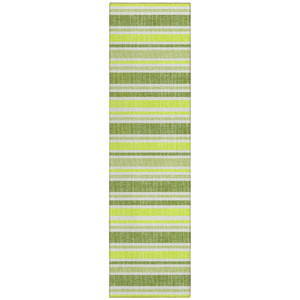 2' X 8' Green and Yellow Striped Washable Indoor Outdoor Runner Rug
