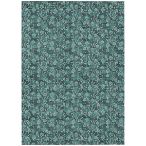5' X 8' Teal Blue Aqua And Ivory Floral Washable Indoor Outdoor Area Rug - Teal Blue, Aqua, Ivory