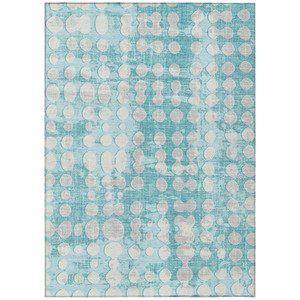 5' X 8' Teal Blue And Ivory Abstract Washable Indoor Outdoor Area Rug - 606114987222