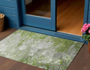 3' X 5' Olive Green And Gray Abstract Washable Indoor Outdoor Area Rug Transitional Style - Olive Green, Gray Color