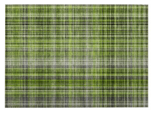 2' X 3' Green Black and Gray Plaid Washable Non Skid Indoor Outdoor Area Rug
