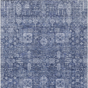 5' X 8' Navy Blue And Sky Blue Oriental Washable Indoor Outdoor Area Rug
