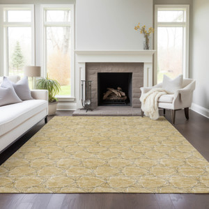 5' X 8' Wheat And Gray Geometric Washable Indoor Outdoor Area Rug