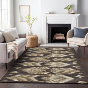 5' X 8' Brown Beige And Taupe Southwestern Washable Indoor Outdoor Area Rug