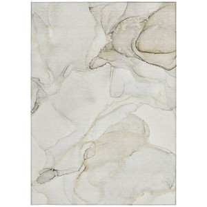 3' X 5' Beige and Ivory Abstract Washable Non Skid Indoor Outdoor Area Rug - 608219238827