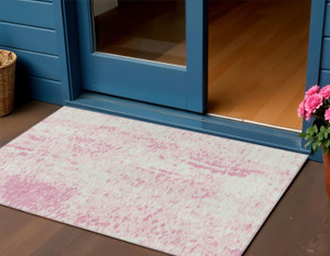 3' X 5' Pink And Ivory Abstract Washable Indoor Outdoor Area Rug - 880016799187