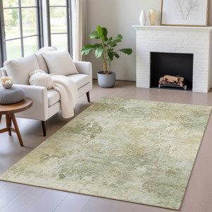5' X 8' Sage And Beige Abstract Washable Indoor Outdoor Area Rug - Sage, Beige