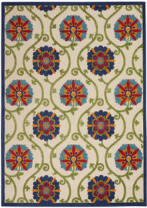 4' X 6' Navy Blue Beige Green Blue And Red Floral Indoor Outdoor Area Rug