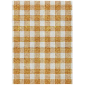 3' X 5' Orange And Beige Plaid Washable Indoor Outdoor Area Rug