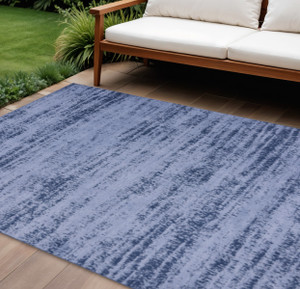 9' X 12' Denim Blue And Navy Blue Abstract Indoor Outdoor Area Rug