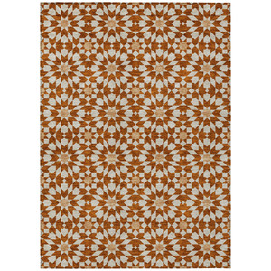 5' X 8' Orange Beige And Copper Floral Medallion Washable Indoor Outdoor Area Rug
