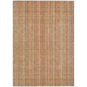 5' X 8' Rust Beige And Linen Striped Washable Indoor Outdoor Area Rug