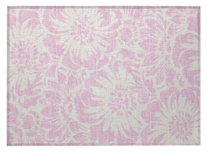 2' X 3' Pink and Ivory Floral Washable Non Skid Indoor Outdoor Area Rug