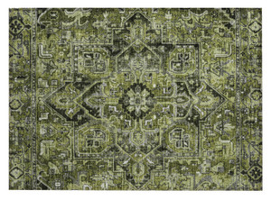 2' X 3' Olive Green and Dark Green Oriental Washable Non Skid Indoor Outdoor Area Rug - Olive Green, Dark Green