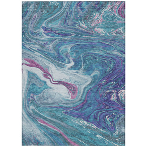 3' X 5' Teal Blue Purple And Pink Abstract Washable Indoor Outdoor Area Rug