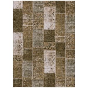 3' X 5' Brown And Ivory Patchwork Washable Indoor Outdoor Area Rug