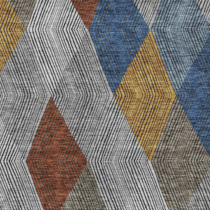 3' X 5' Gray Gold And Blue Argyle Washable Indoor Outdoor Area Rug