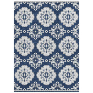 3' X 5' Navy Blue And Ivory Medallion Washable Indoor Outdoor Area Rug - 608219250096