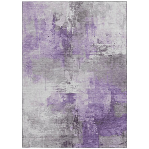 3' X 5' Purple Eggplant And Ivory Abstract Washable Indoor Outdoor Area Rug