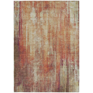 3' X 5' Orange Beige And Taupe Striped Washable Indoor Outdoor Area Rug