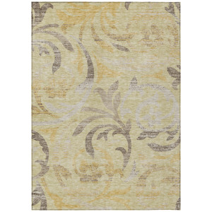 5' X 8' Gold Beige And Taupe Floral Washable Indoor Outdoor Area Rug
