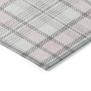 5' X 8' Pink And Gray Plaid Washable Indoor Outdoor Area Rug Transitional Style - Pink, Gray Color