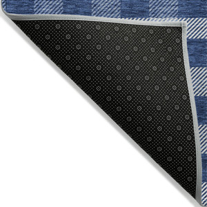 5' X 8' Navy Blue And Ivory Plaid Washable Indoor Outdoor Area Rug