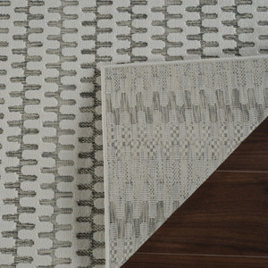 8' Cream and Beige Geometric Distressed Indoor Outdoor Runner Rug