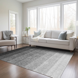 5' X 8' Black And Ivory Ombre Washable Indoor Outdoor Area Rug