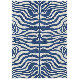 3' X 5' Navy Blue And Ivory Animal Print Washable Indoor Outdoor Area Rug