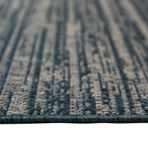 9' X 12' Gray and Blue Striped Stain Resistant Indoor Outdoor Area Rug