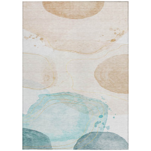 5' X 8' Beige And Blue Abstract Washable Indoor Outdoor Area Rug