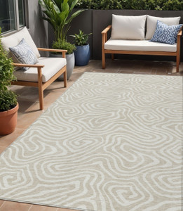 5' X 8' Beige And Linen Abstract Washable Indoor Outdoor Area Rug