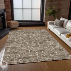 5' X 8' Chocolate And Beige Geometric Washable Indoor Outdoor Area Rug