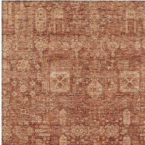 3' X 5' Orange Copper And Terra Cotta Oriental Washable Indoor Outdoor Area Rug