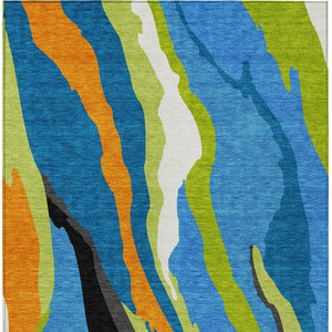 3' X 5' Denim Blue Copper And Green Abstract Washable Indoor Outdoor Area Rug