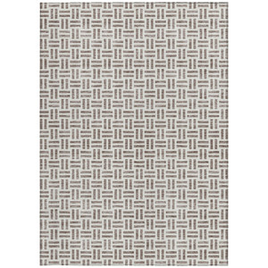3' X 5' Taupe And Ivory Geometric Washable Indoor Outdoor Area Rug - 880016794236