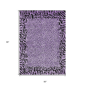 5' X 8' Purple Animal Print Washable Indoor Outdoor Area Rug