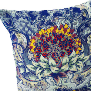 Set of Two 16" X 16" Blue and Yellow Blown Seam Floral Indoor Outdoor Throw Pillow Polyester Decor