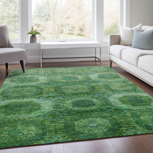 3' X 5' Emerald And Green Medallion Washable Indoor Outdoor Area Rug