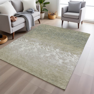 3' X 5' Beige And Taupe Damask Washable Indoor Outdoor Area Rug - 880016524000