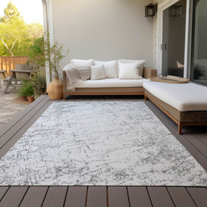 3' X 5' Gray And Ivory Abstract Washable Indoor Outdoor Area Rug