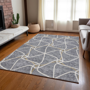 3' X 5' Gray And Ivory Geometric Washable Indoor Outdoor Area Rug - 880016472998